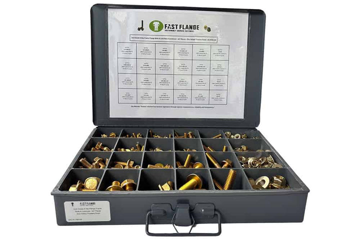 Grade 8 Hex Frame Flange Bolts &amp; Lock Nuts Assortment - 447 Pieces - Zinc Yellow Trivalent Finish - Kit